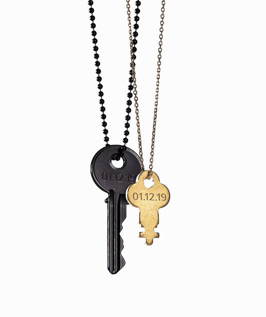 Anniversary Matte Black + Gold Dainty Key Necklace Set Necklaces The Giving Keys CUSTOM BLACK/GOLD 