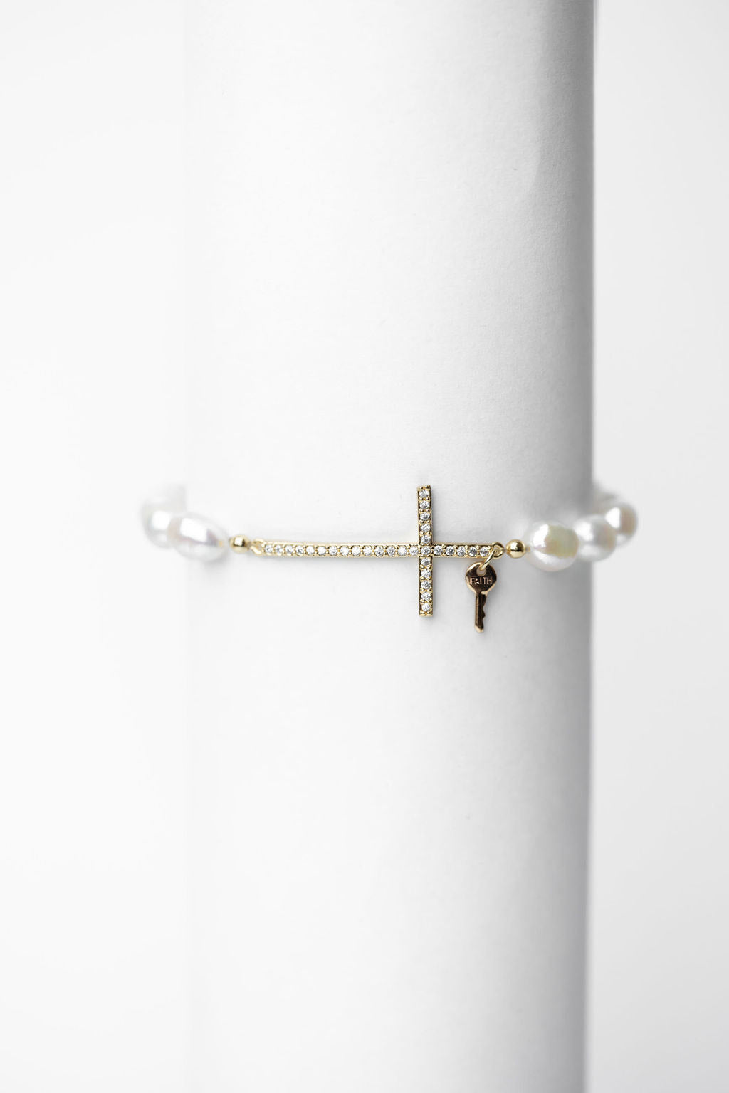 Fresh Water Pearl Bracelet with Pavé Cross and Mini Key Bracelets The Giving Keys