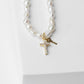 Fresh Water Pearl and Mini Pavé Cross Necklace Necklaces The Giving Keys 