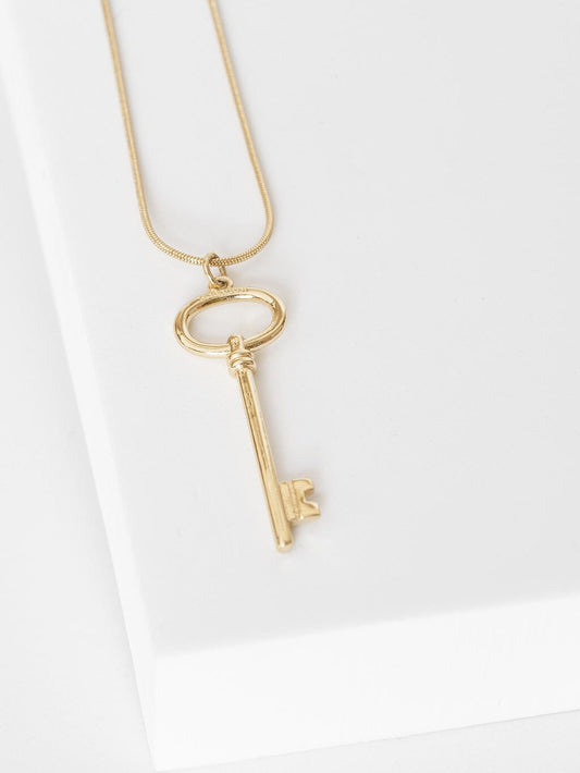 Large Skeleton Key Snake Chain Necklace Necklaces The Giving Keys BELIEVE Gold 