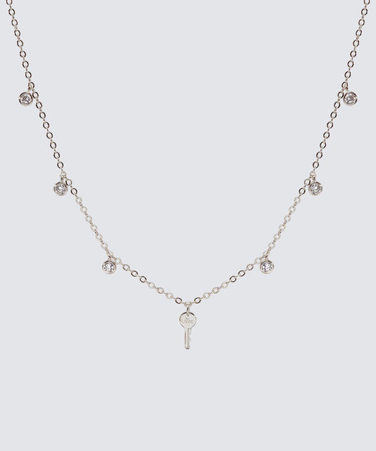 Crystal Droplet + Mini Key Necklace Necklaces The Giving Keys LOVE SILVER 