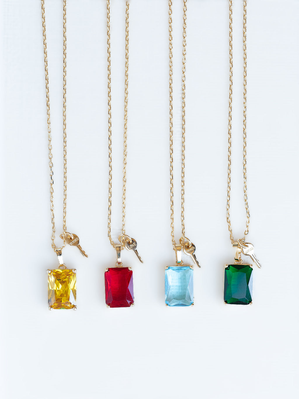 Emerald Cut Gemstone and Mini Key Necklace Necklaces The Giving Keys