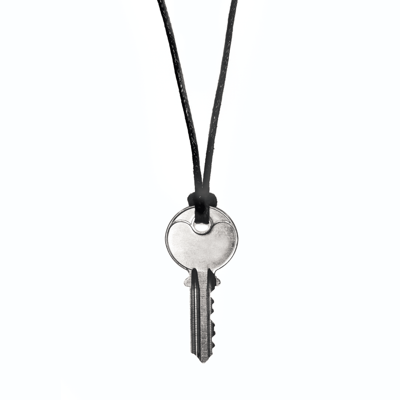 Black String Key Necklace with Custom Engraved Word | The Giving Keys