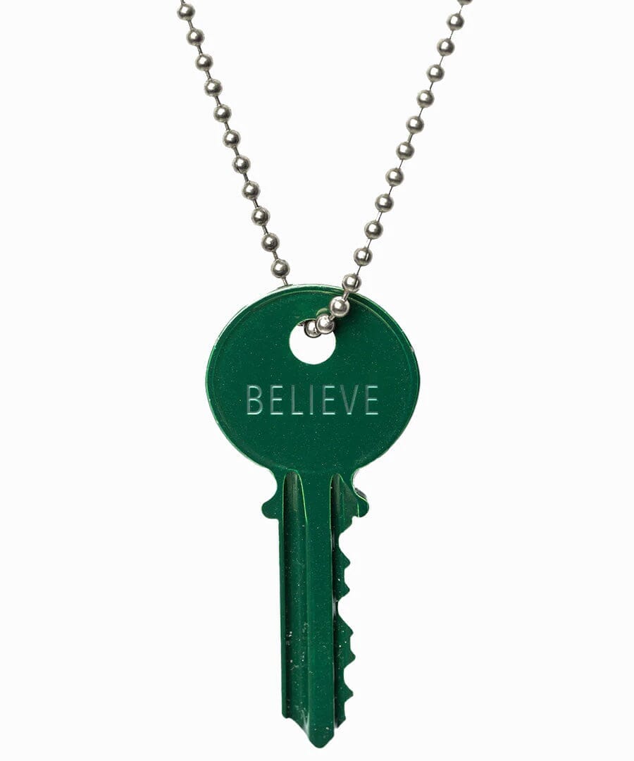 N - Emerald Green Classic Ball Chain Key Necklace Necklaces The Giving Keys Silver 