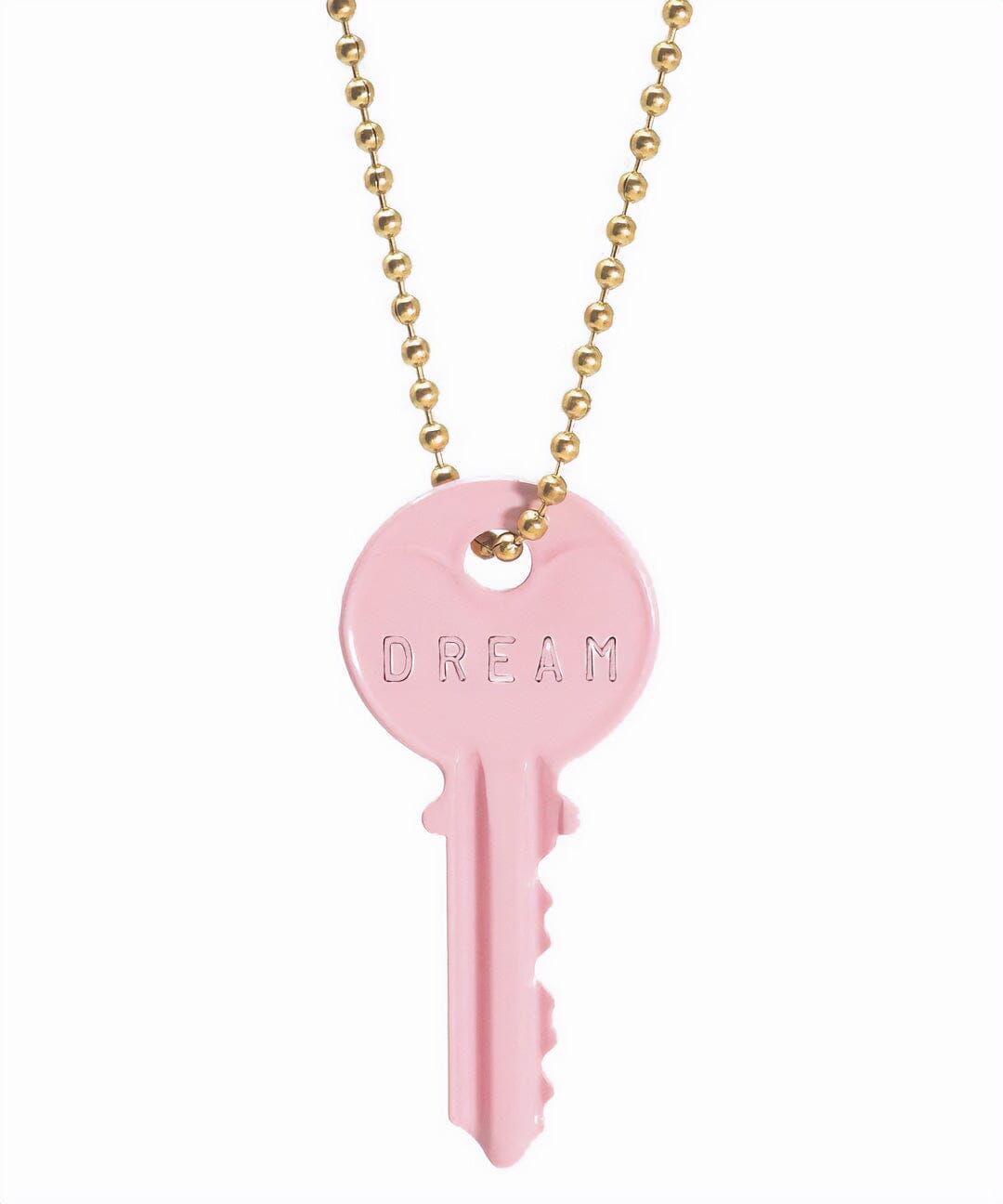 Pastel Pink Classic Ball Chain Key Necklace, Gold