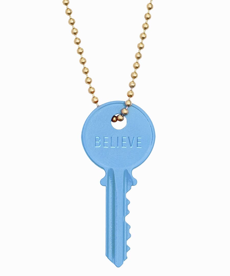 N - Pastel Blue Classic Ball Chain Key Necklace Necklaces The Giving Keys Gold 
