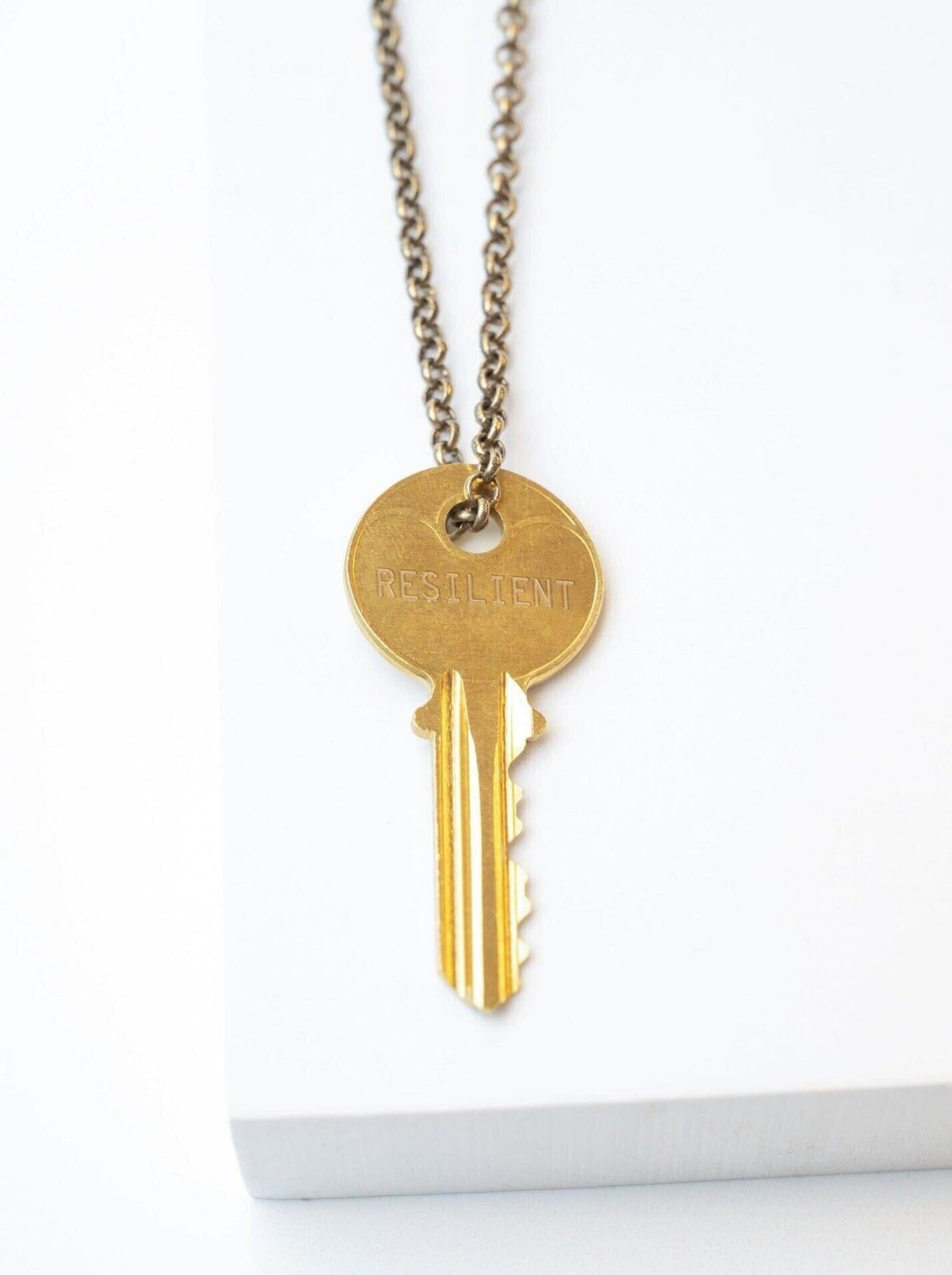 Classic Key Necklace with Custom Engraved Word | The Giving Keys