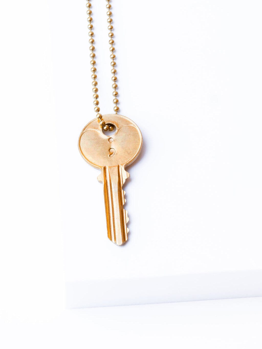 Semicolon Ball Chain Key Necklace with Engravement | The Giving Keys