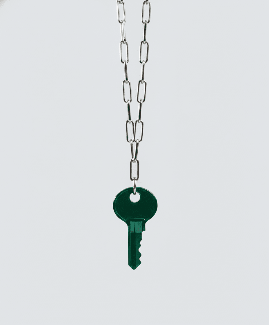 Color Dainty Emily Key Silver Brooklyn Chain Necklace Necklaces The Giving Keys Emerald Green 