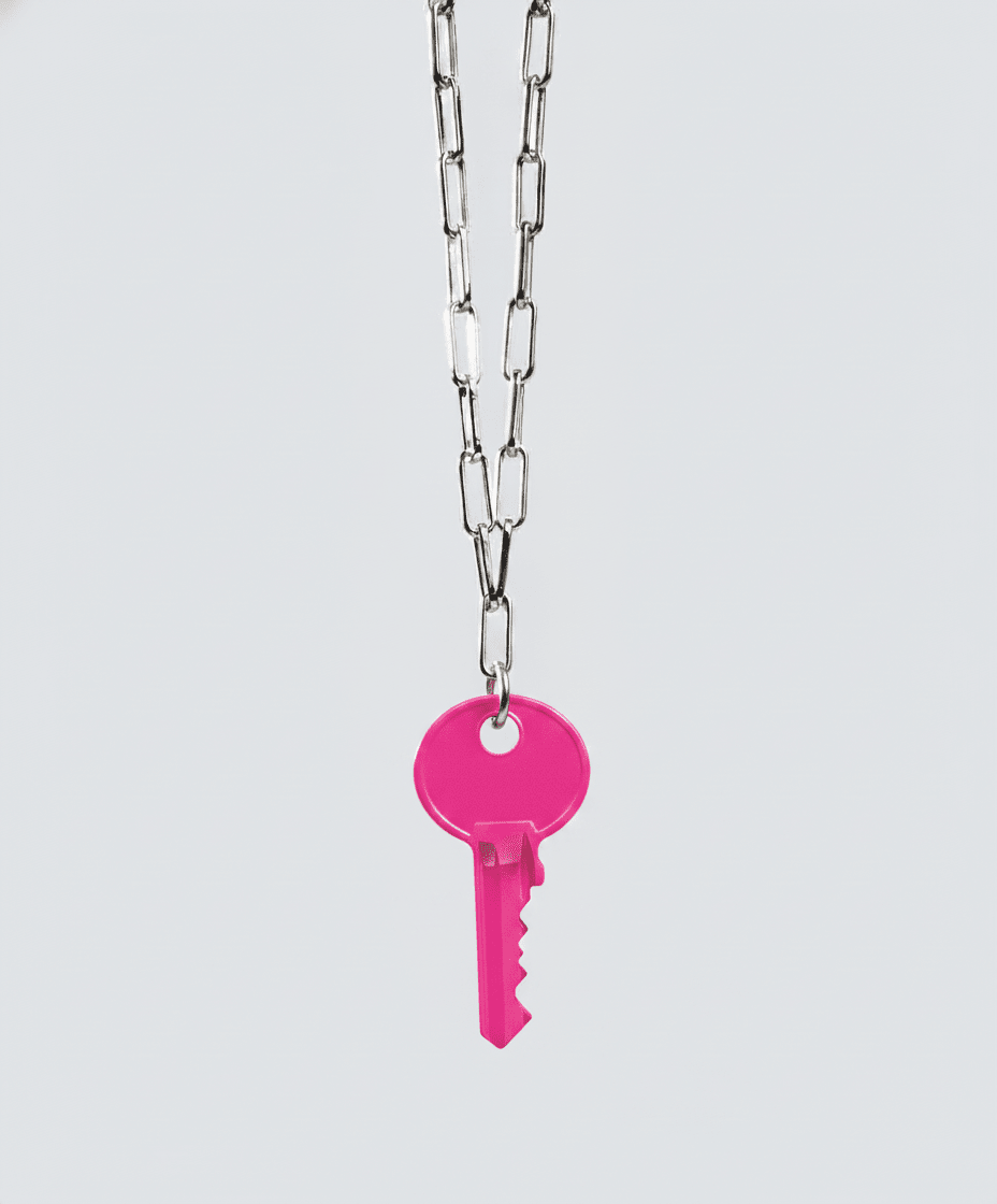 Color Dainty Emily Key Silver Brooklyn Chain Necklace Necklaces The Giving Keys Hot Pink 