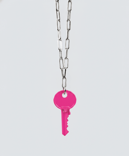 Color Dainty Emily Key Silver Brooklyn Chain Necklace Necklaces The Giving Keys Hot Pink 