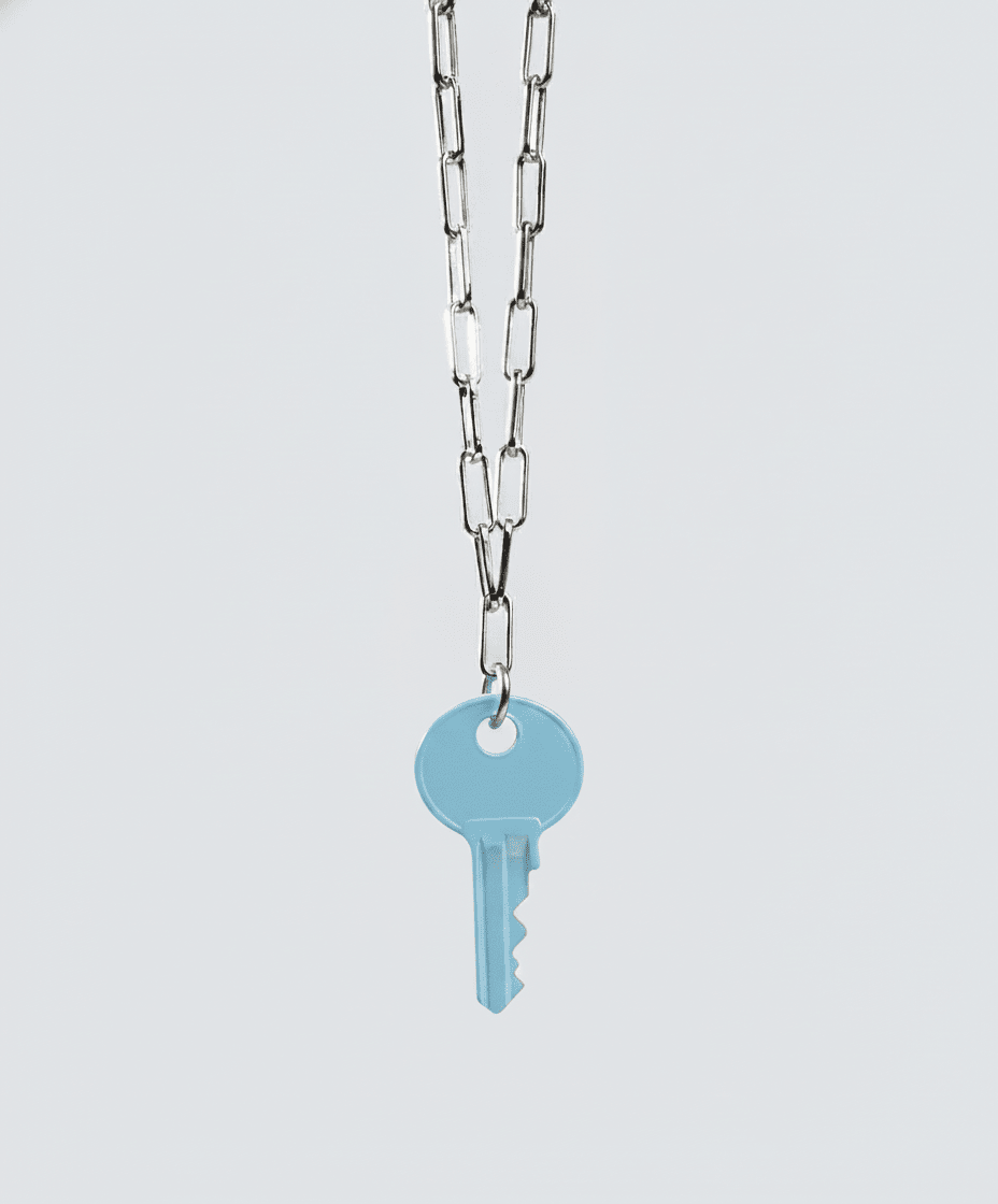 Color Dainty Emily Key Silver Brooklyn Chain Necklace Necklaces The Giving Keys Pastel Blue 