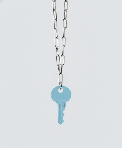 Color Dainty Emily Key Silver Brooklyn Chain Necklace Necklaces The Giving Keys Pastel Blue 