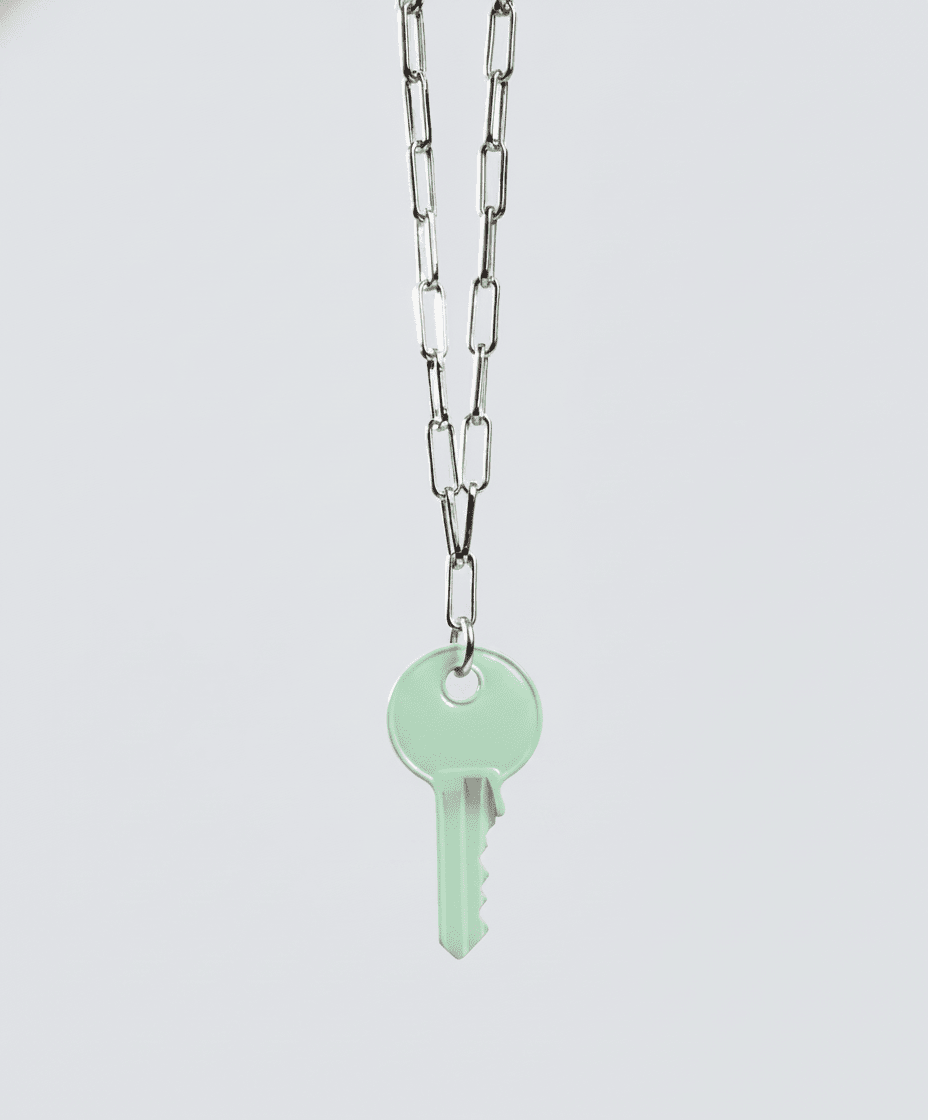Color Dainty Emily Key Silver Brooklyn Chain Necklace Necklaces The Giving Keys Pastel Green 