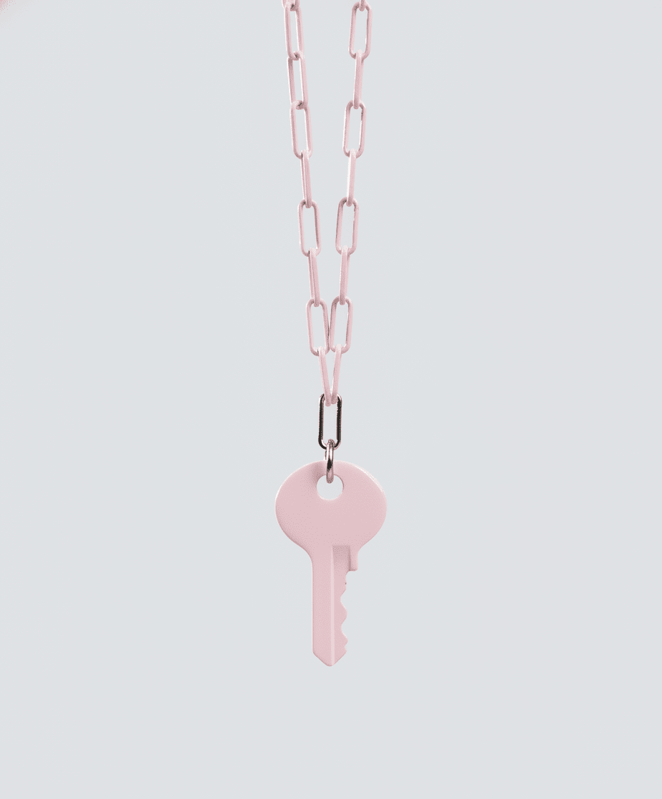 Color Dainty Emily Key Silver Brooklyn Chain Necklace Necklaces The Giving Keys Pastel Pink 