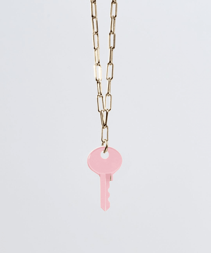 Color Dainty Emily Key Gold Brooklyn Chain Necklace Necklaces The Giving Keys Pastel Pink 