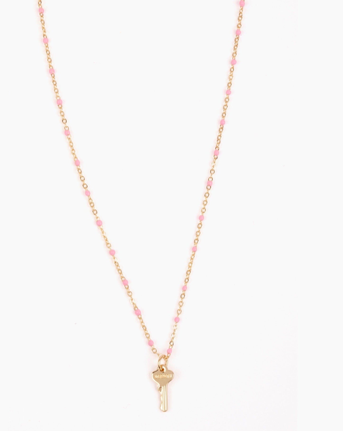 Pink Beaded Petite Key Necklace Necklaces Borun 