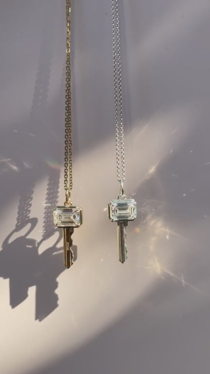 14k Gold Diamond Unlocked Key Pendant