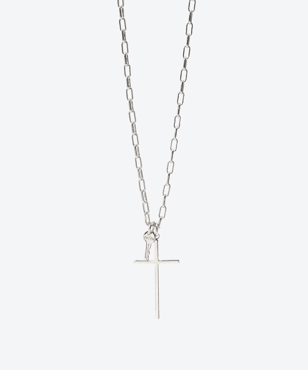 Cross and Mini Key Necklace Necklaces The Giving Keys FAITH SILVER 