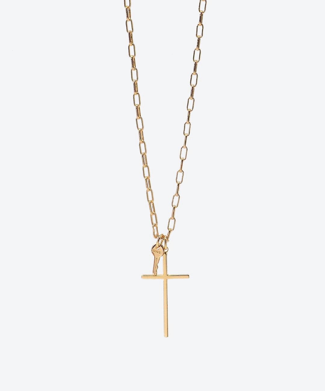 Cross and Mini Key Necklace with an Engraved Word | The Giving Keys