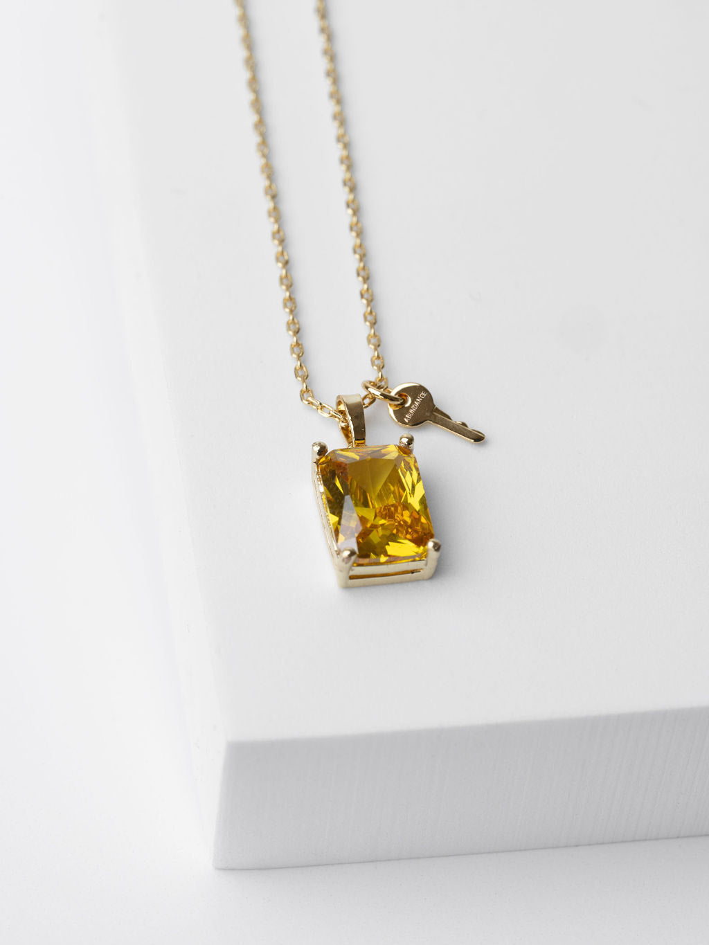 Emerald Cut Gemstone and Mini Key Necklace Necklaces The Giving Keys ABUNDANCE / Citrine 