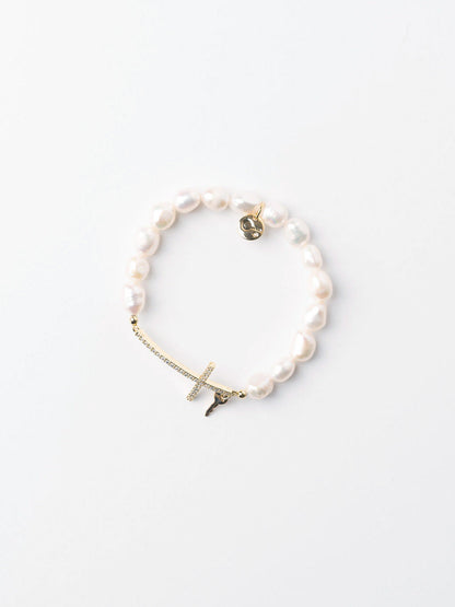 Fresh Water Pearl Bracelet with Pave Cross and Mini Key Bracelets The Giving Keys FAITH 