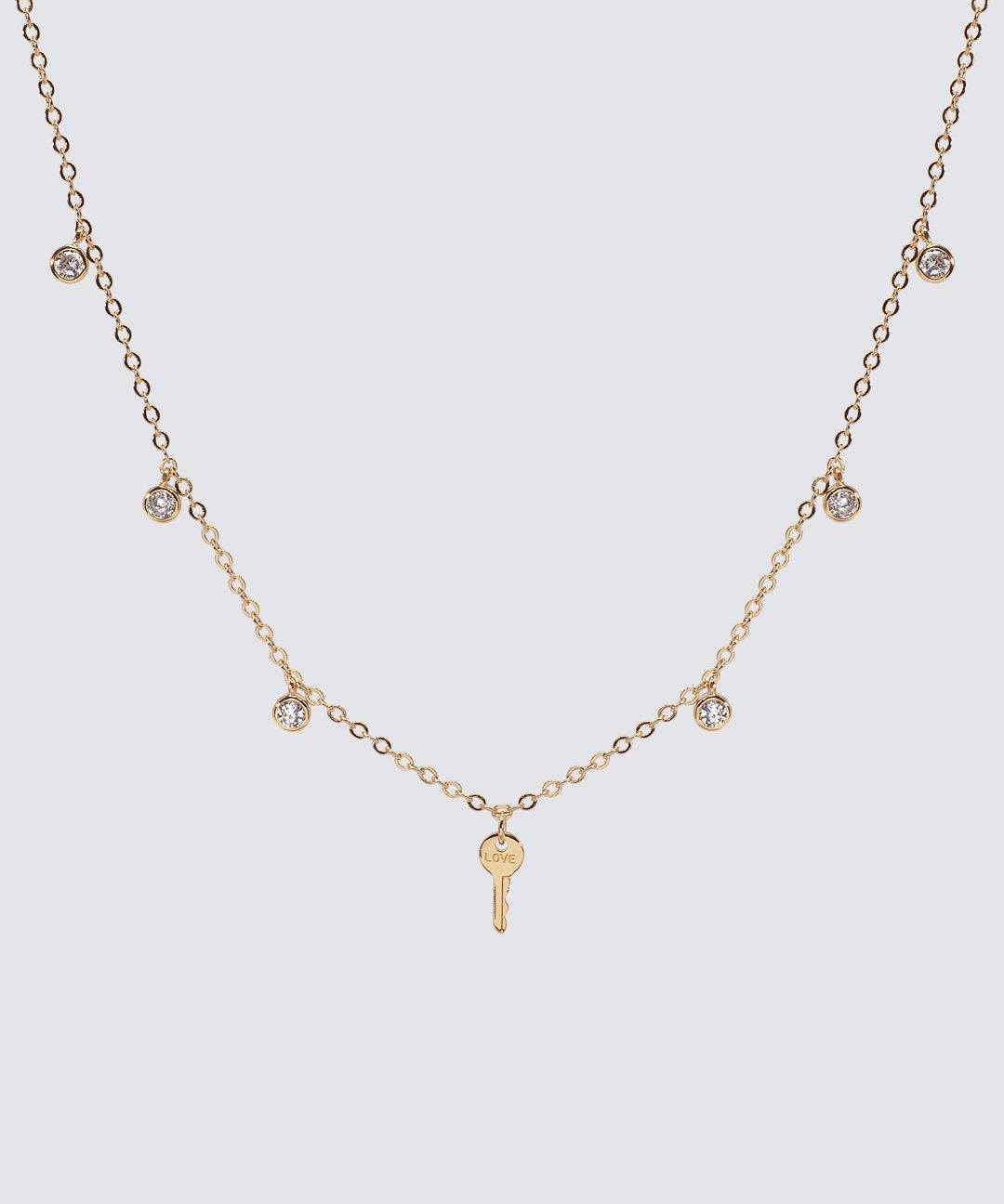 Crystal Droplet + Mini Key Necklace Necklaces The Giving Keys LOVE GOLD 