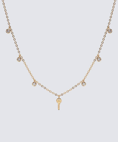 Crystal Droplet + Mini Key Necklace Necklaces The Giving Keys LOVE GOLD 