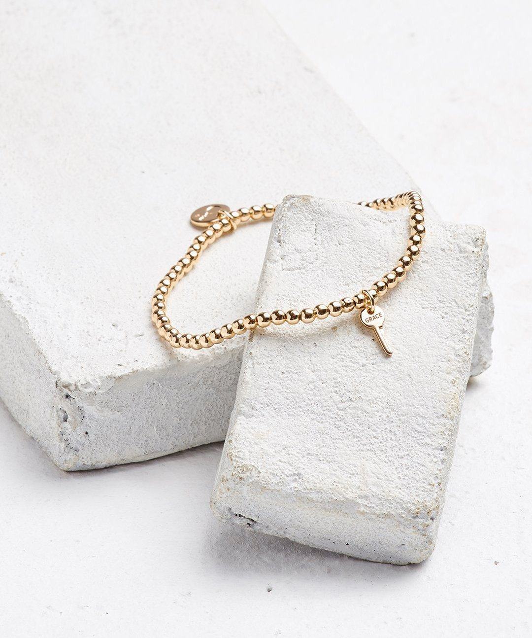 Metallic Bead Mini Key Bracelet Bracelets The Giving Keys GRACE GOLD 