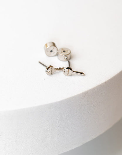 Mini Key Post Earrings Earrings The Giving Keys BELIEVE Silver 