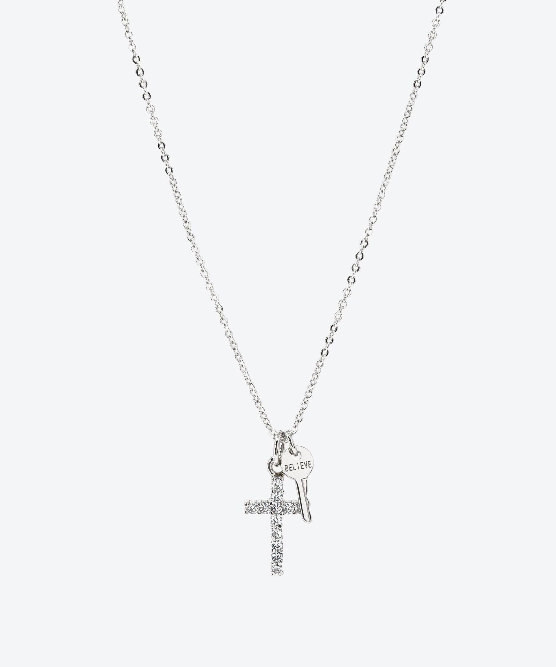 Pavé Mini Cross Necklace Necklaces The Giving Keys SILVER BELIEVE 