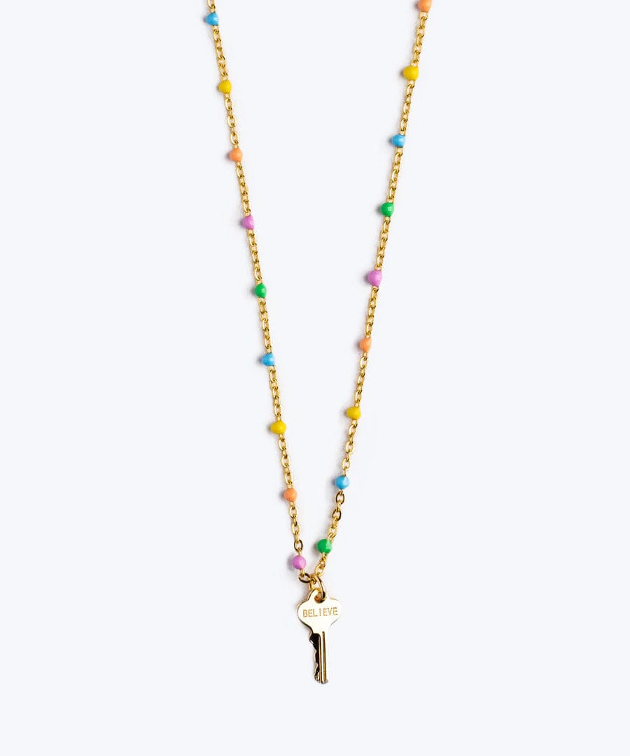 Rainbow Beaded Petite Key Necklace Necklaces The Giving Keys BELIEVE 