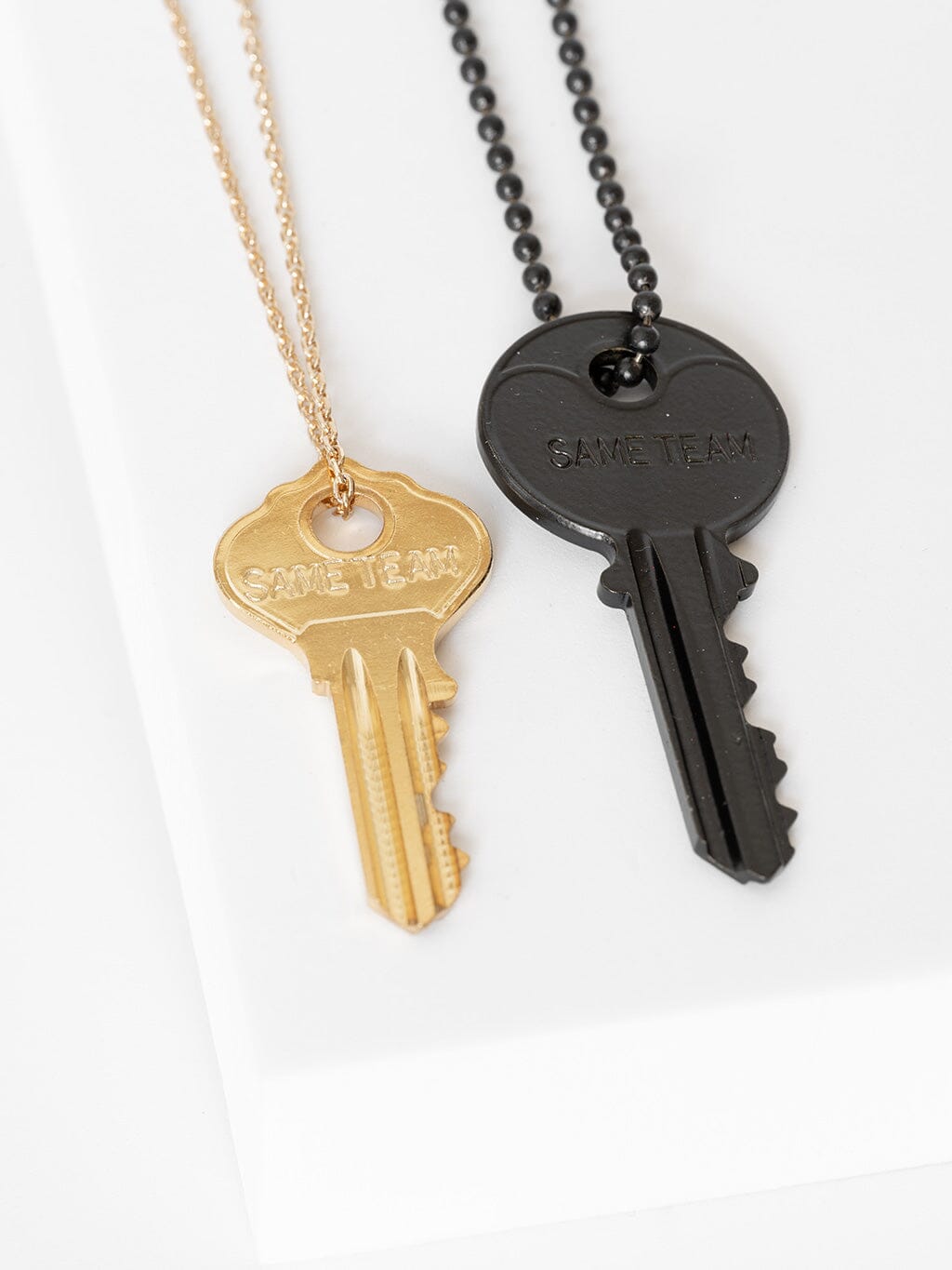 SAME TEAM Matte Black + Gold Dainty Key Necklace Set Necklaces The Giving Keys 