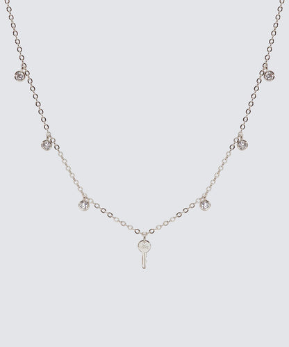 Crystal Droplet + Mini Key Necklace Necklaces The Giving Keys LOVE SILVER 
