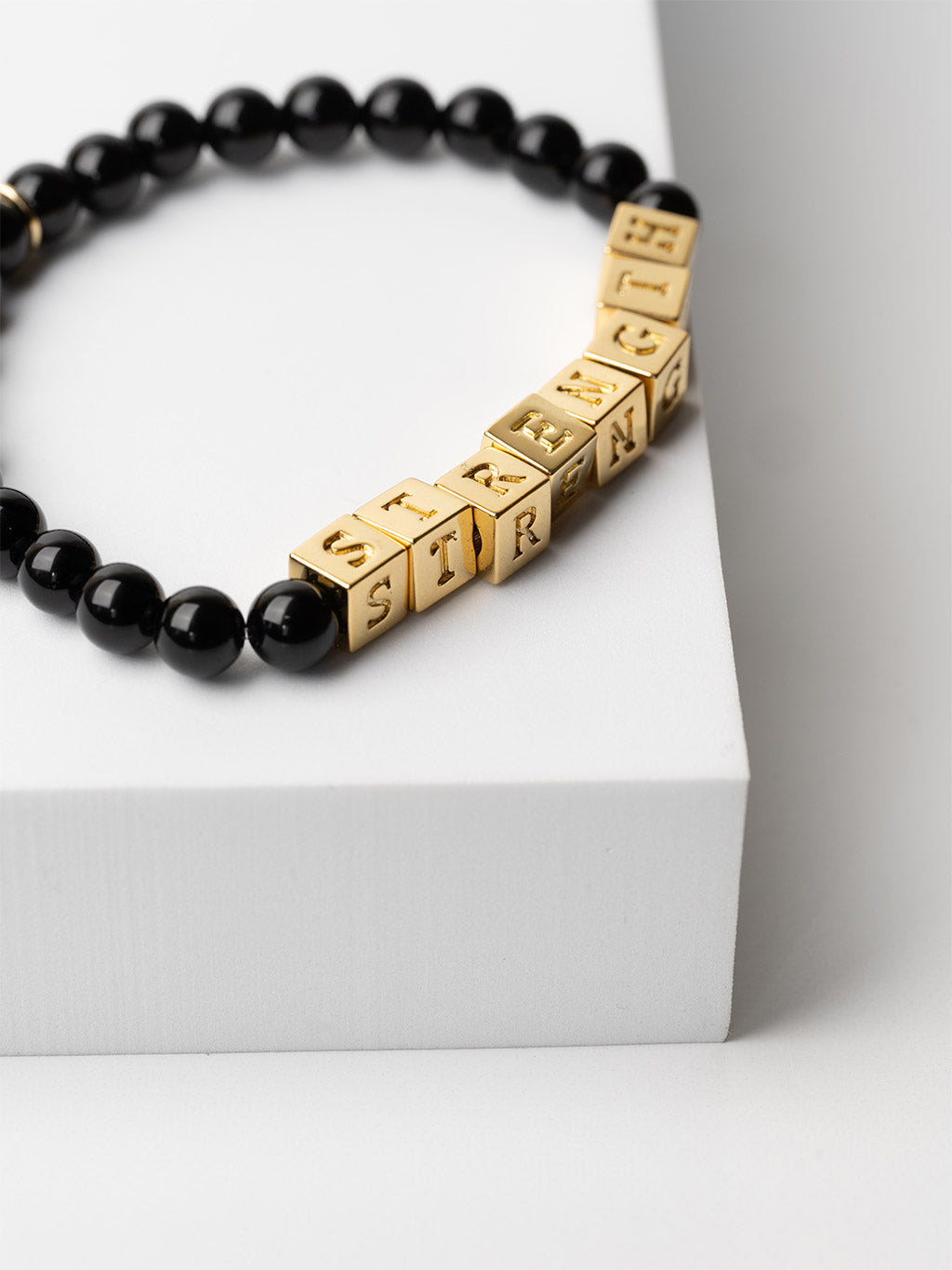 STRENGTH Onyx Block Bead Bracelet Bracelets The Giving Keys 