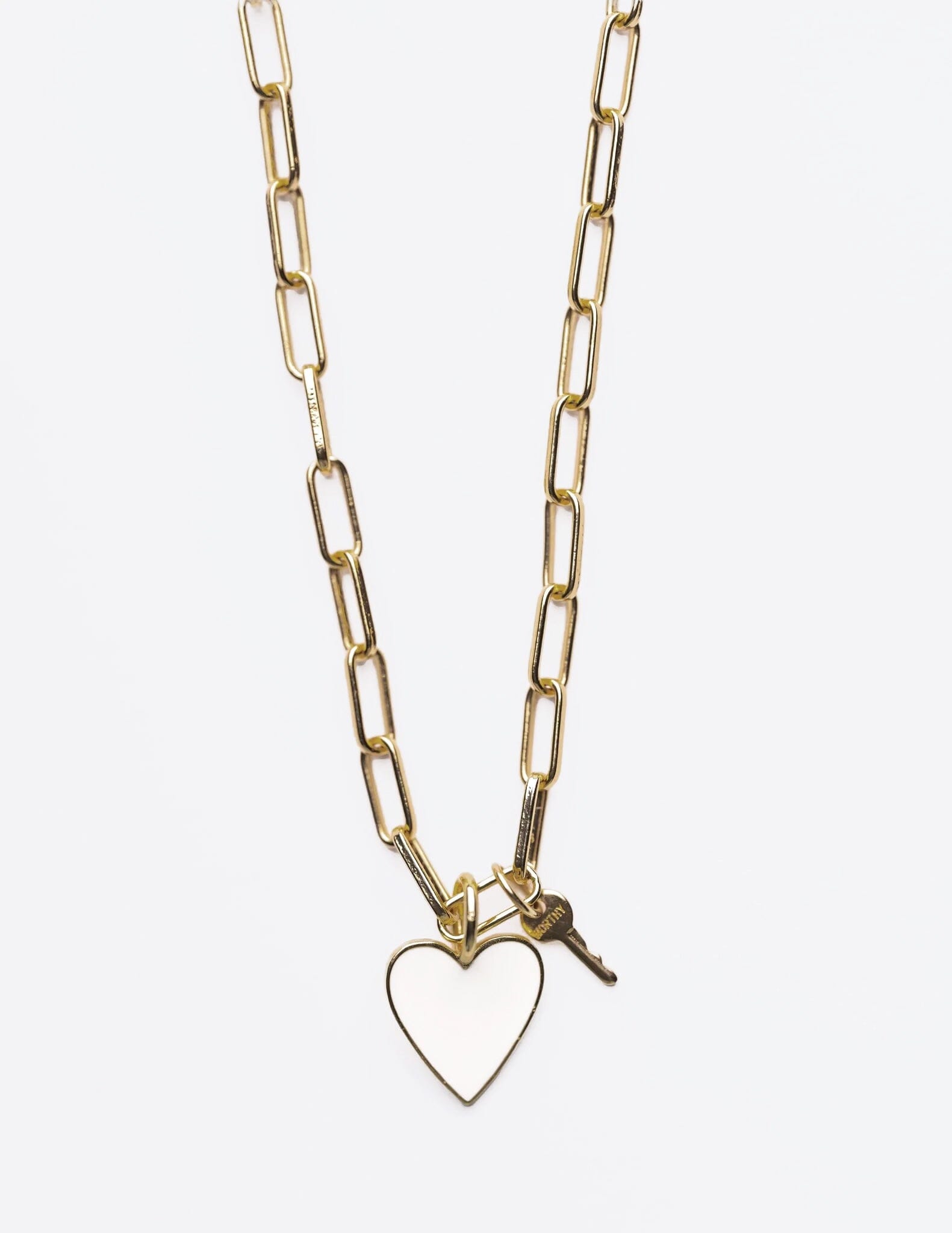White Enamel Heart and Mini Key Brooklyn Necklace Necklaces The Giving Keys WORTHY 