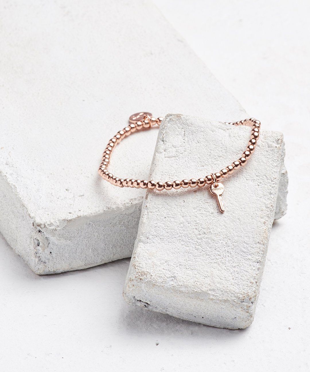 Metallic Bead Mini Key Bracelet Bracelets The Giving Keys STRENGTH ROSE GOLD 