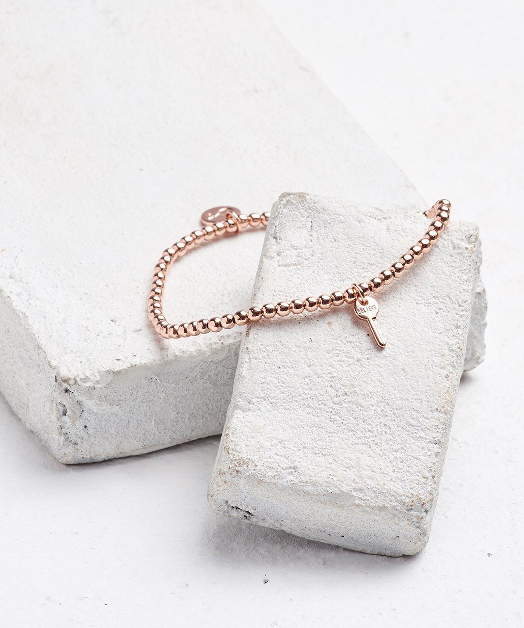 Metallic Bead Mini Key Bracelet Bracelets The Giving Keys BELIEVE ROSE GOLD 
