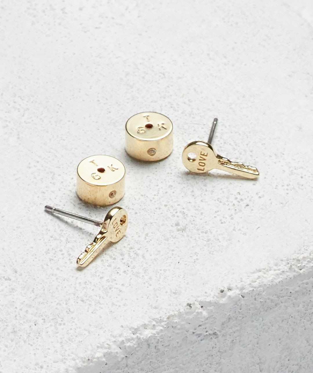 Mini Key Post Earrings Earrings The Giving Keys LOVE Gold