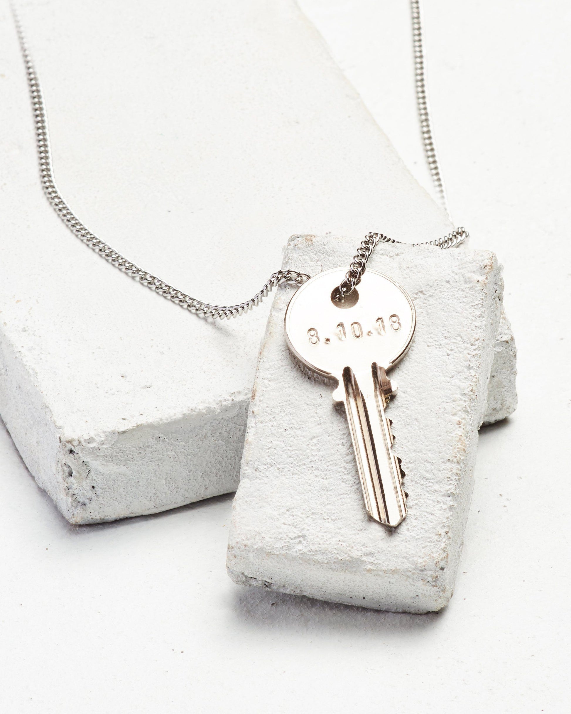 Sobriety Date Anniversary Classic Key Necklace Necklaces The Giving Keys CUSTOM Silver 
